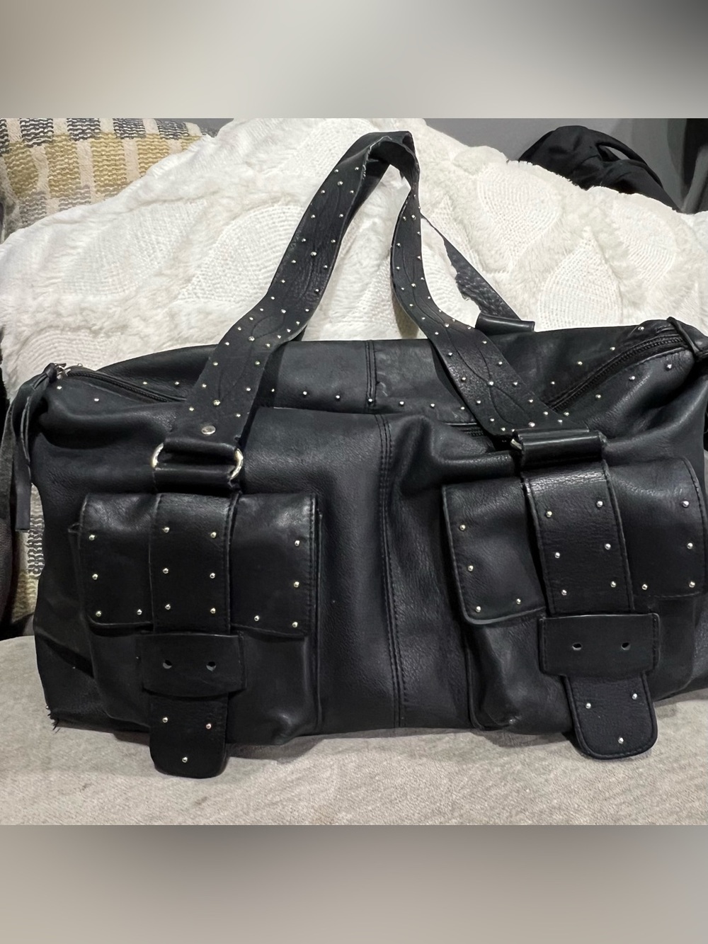 Mary Kay Retro Y2K Leather Black Studded Crown Large Purse